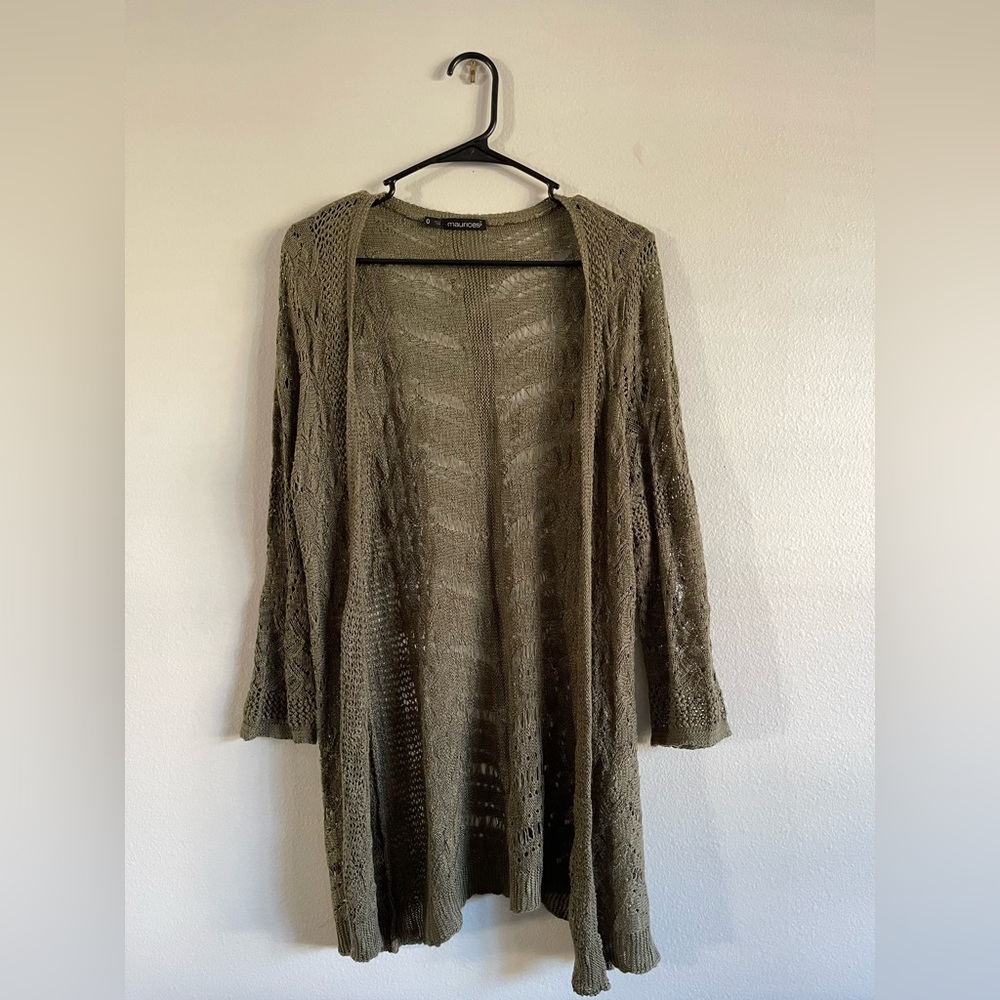 Laced olive green cardigan